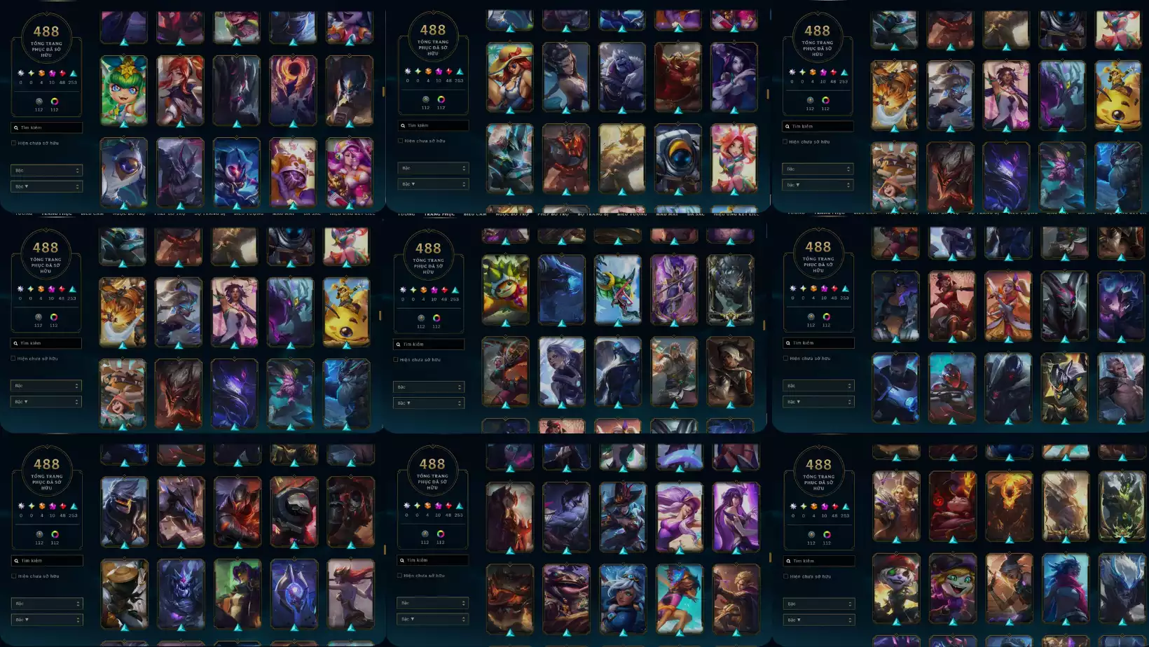 Ảnh LOL 488 SKIN 4 CAM 10 TÍM 48 ĐỎ 253 SỬ THI  NHIỀU KHUNG (CÓ MORGANA PHÙ THUỶ KHUNG)